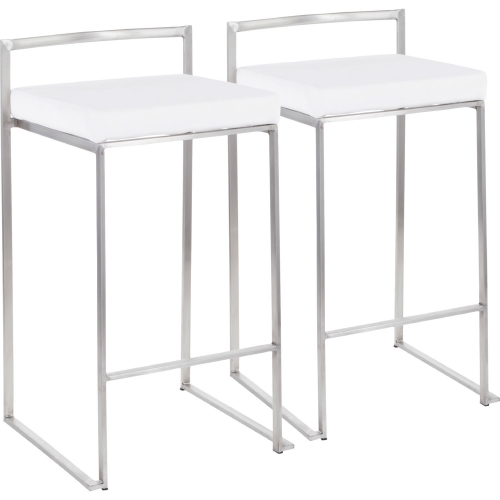 Fuji Stackable 27" Counter Stool in White Velvet & Brushed Stainless (Set of 2)